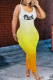 Orange Yellow Fashion Casual Gradual Change Letter Print Basic U Neck Vest Dress