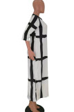 White Fashion Casual Print Slit O Neck Short Sleeve Dress Dresses