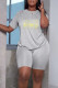 Grey Casual Print Patchwork O Neck Short Sleeve Two Pieces