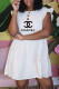 White Fashion Casual Print Letter O Neck Princess Dresses