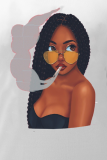 White Fashion Daily Print Patchwork O Neck T-Shirts