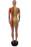 Orange Sexy Striped Patchwork Half A Turtleneck Irregular Dress Dresses