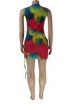 Red Sexy Patchwork Tie-dye O Neck Pencil Skirt Dresses