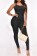 Black Fashion Casual Solid Patchwork Backless Spaghetti Strap Skinny Jumpsuits