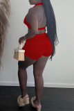 Red Fashion Casual Solid Patchwork Backless Halter Sleeveless Two Pieces