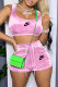 Pink Fashion Sportswear Print Letter U Neck Sleeveless Two Pieces