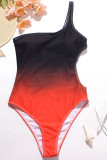 Yellow Casual Gradual Change Print Hollowed Out Patchwork Swimwears