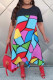 Multicolor Fashion Casual Print Patchwork O Neck Short Sleeve Dress