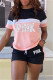 Pink Fashion Casual Letter Print Patchwork O Neck Short Sleeve Two Pieces