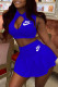 Royal Blue Fashion Sportswear Print Patchwork O Neck Sleeveless Two Pieces