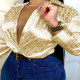 Khaki Sexy Casual Print Cardigan Turndown Collar Tops