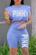 Blue Fashion Casual Letter Print Basic O Neck Sleeveless Two Pieces