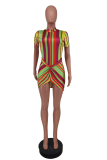 Orange Sexy Striped Patchwork Half A Turtleneck Irregular Dress Dresses