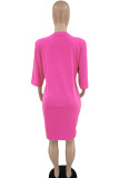 Pink Casual Print Patchwork O Neck T-shirt Dress Dresses
