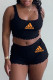 Black Fashion Simplicity Print Letter U Neck Sleeveless Two Pieces