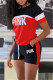Red Fashion Casual Letter Print Patchwork O Neck Short Sleeve Two Pieces