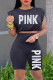 Black Fashion Casual Letter Print Basic O Neck Sleeveless Two Pieces