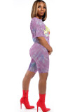 Pink knit Fashion Sexy adult Ma'am Patchwork Print Character Two Piece Suits Straight Short Sleeve Two Pieces