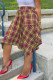 Red Casual Plaid Print Patchwork Asymmetrical Straight High Waist Type A Full Print Bottoms