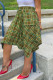 Green Casual Plaid Print Patchwork Asymmetrical Straight High Waist Type A Full Print Bottoms