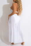 White Fashion Sexy Solid Split Joint Backless Spaghetti Strap Sleeveless Two Pieces