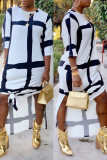 White Fashion Casual Print Slit O Neck Short Sleeve Dress Dresses