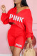Red Fashion Casual Letter Print Basic V Neck Long Sleeve Two Pieces