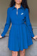 Blue Fashion Casual Print Letter Turndown Collar A Line Dresses