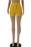 Yellow Fashion Casual Solid Patchwork Regular High Waist Shorts