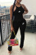Black Fashion Sportswear Print Patchwork O Neck Sleeveless Two Pieces