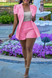 Pink Casual Print Patchwork Turn-back Collar Short Sleeve Two Pieces