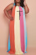 Colour Fashion Casual Plus Size Striped Print Bandage Spaghetti Strap Long Dress