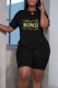 Black Casual Print Patchwork O Neck Short Sleeve Two Pieces