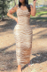 Apricot Sexy Print Patchwork U Neck Pencil Skirt Dresses