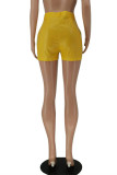Yellow Fashion Casual Solid Patchwork Regular High Waist Shorts