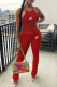 Red Fashion Sportswear Print Patchwork O Neck Sleeveless Two Pieces