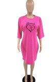 Pink Casual Print Patchwork O Neck T-shirt Dress Dresses