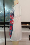 White Street Print Patchwork O Neck T-shirt Dress Dresses