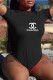 Black Fashion Sexy Print Backless Swimwears