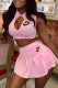 Pink Fashion Sportswear Print Patchwork O Neck Sleeveless Two Pieces