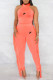 Orange Fashion Street Print Tassel O Neck Sleeveless Two Pieces