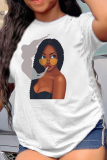 White Fashion Daily Print Patchwork O Neck T-Shirts