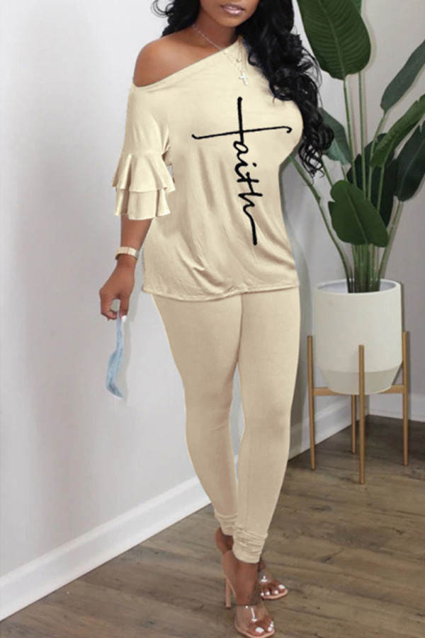Milky Casual Print Patchwork O Neck Half Sleeve Two Pieces