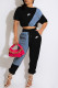 Black Fashion Sportswear Print Patchwork O Neck Short Sleeve Two Pieces