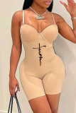Pink Sexy Casual Print Backless Spaghetti Strap Skinny Romper