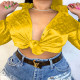 Yellow Sexy Casual Print Cardigan Turndown Collar Tops