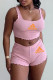 Pink Fashion Simplicity Print Letter U Neck Sleeveless Two Pieces