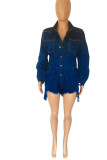 Light Blue Casual Elegant Solid Patchwork Buckle Straight Rompers