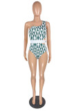 Yellow Fashion Print Bandage Hollowed Out Patchwork Backless Swimwears (Without Paddings)