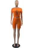 Orange Fashion Casual Print Basic O Neck Short Sleeve Two Pieces